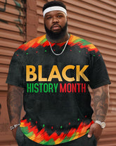 Men's Plus Size Street Black History Month Camo Graffiti Short Sleeve Shorts Set